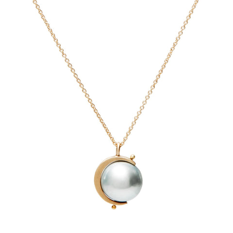 <!--NK205-->sliver moon+pearl necklace