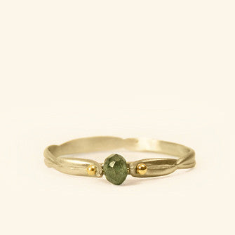 tiny leaf wreath ring with emerald