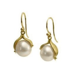 <!--ER595gold-->pearl double leaf earrings 14k